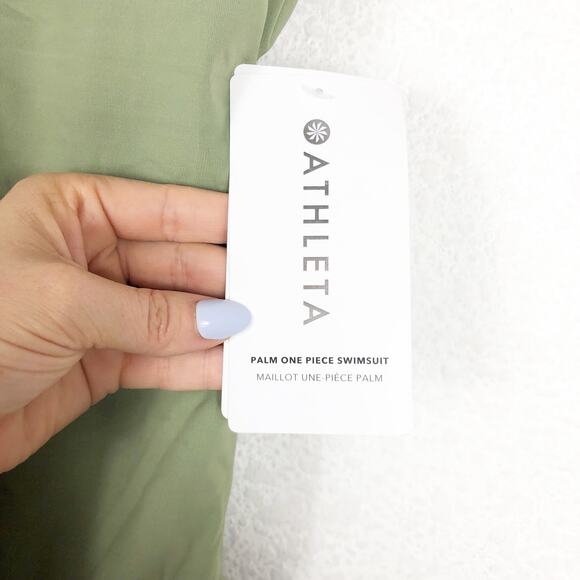 NWT Athleta Palm One Piece Swimsuit Small Green Strappy Back Modest Coverage - Picture 6 of 14